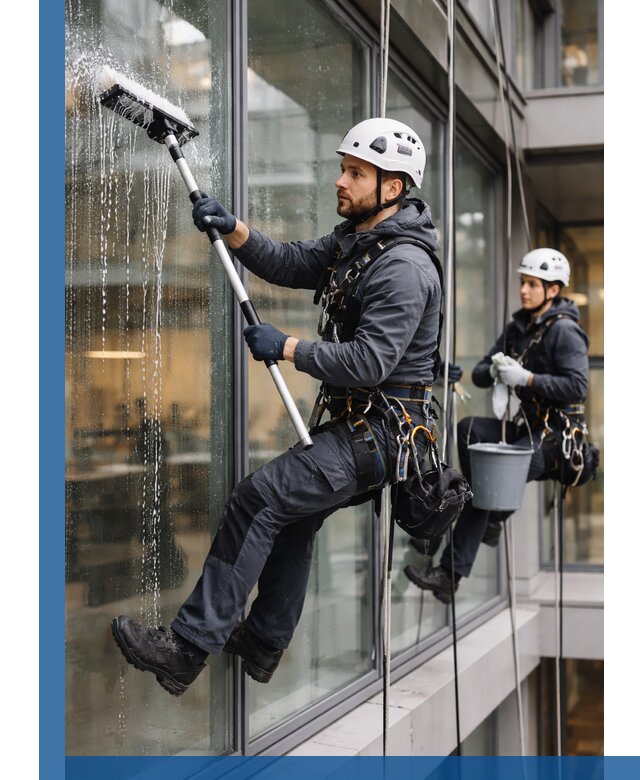 Профессиональная мойка витражей промышленными альпинистами в Воркуте