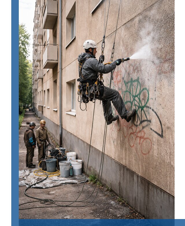 Удаление граффити с фасада в Воркуте без следов и повреждений