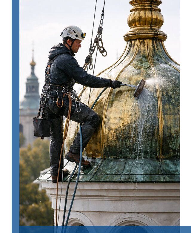 Профессиональная мойка куполов и шпилей высотными альпинистами в Воркуте