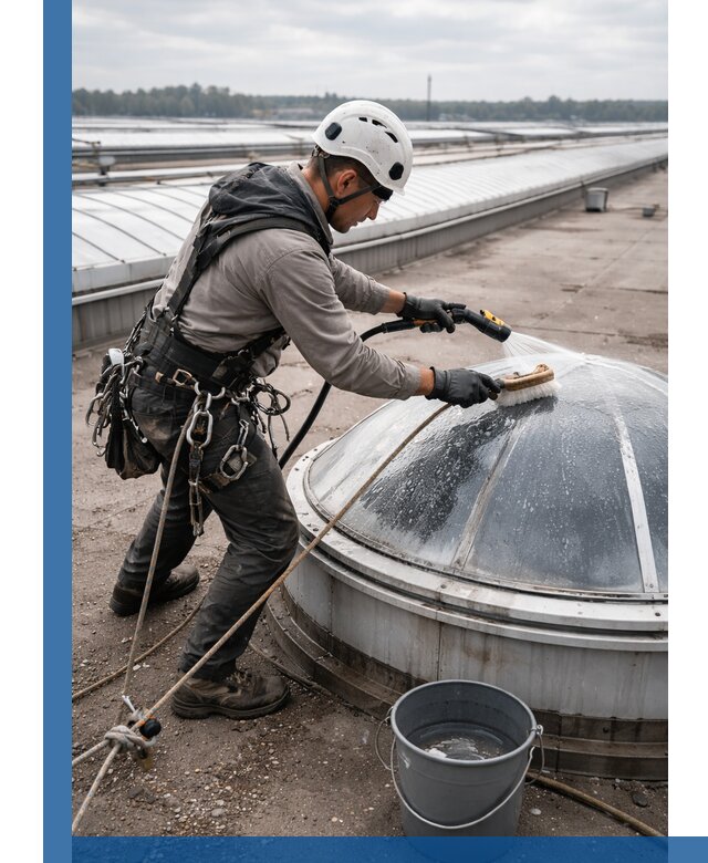 Мойка зенитных фонарей на кровле для промышленных объектов в Воркуте