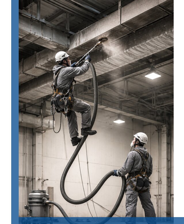 Обеспыливание потолочных конструкций в Воркуте промышленным альпинизмом