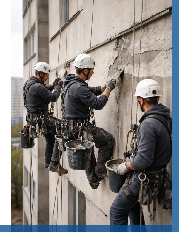 Ремонт бетонных элементов фасада в Воркуте от 2570 р. | ВЫСОТНИК-Врк