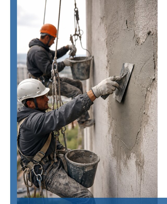 Штукатурка фасада на высоте в Воркуте профессиональные работы