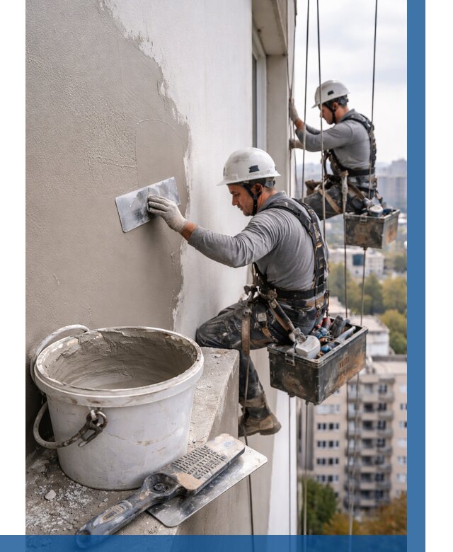 Шпаклевка фасада на высоте в Воркуте от 720 р. | ВЫСОТНИК-Врк