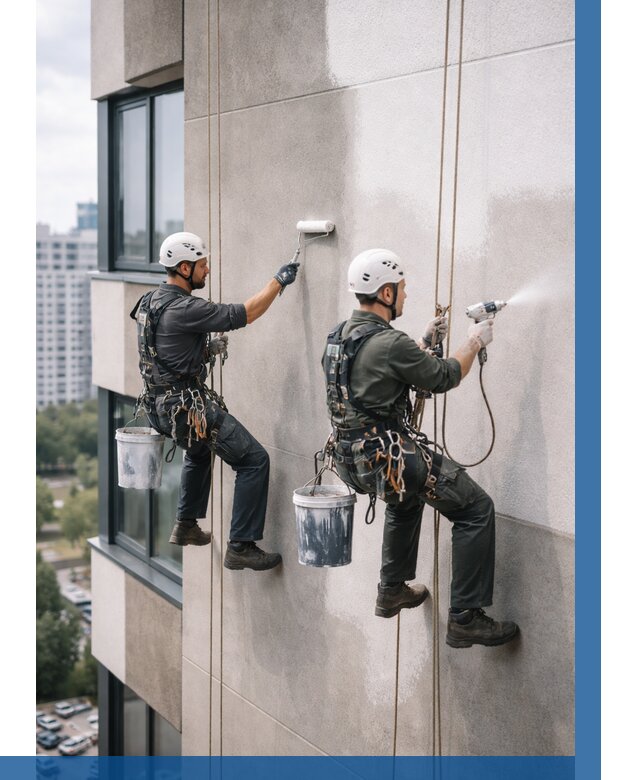 Покраска фасада альпинистами в Воркуте от 308 р. | ВЫСОТНИК-Врк