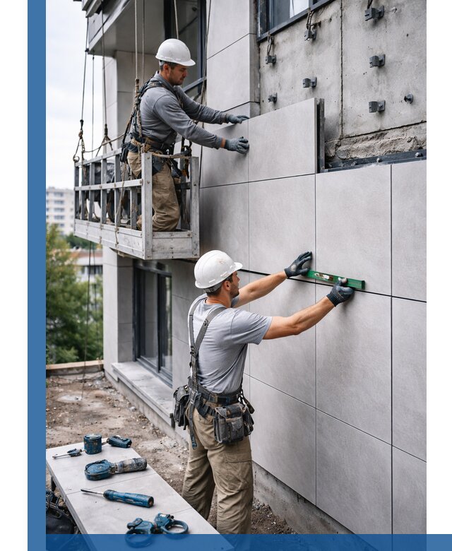 Монтаж керамогранита на фасад в Воркуте под ключ с гарантией качества