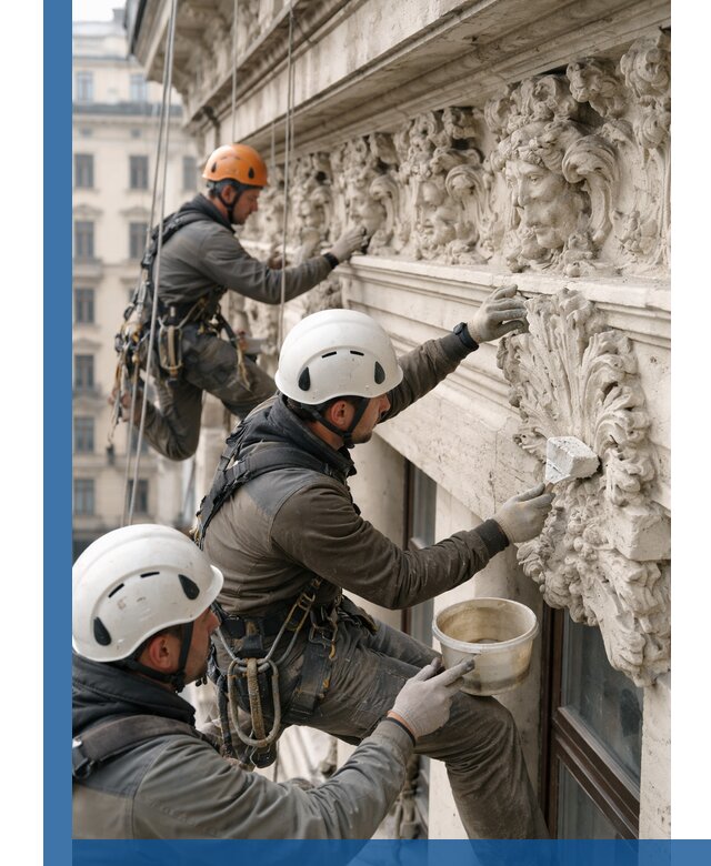 Реставрация фасадной лепнины с высотными работами в Воркуте