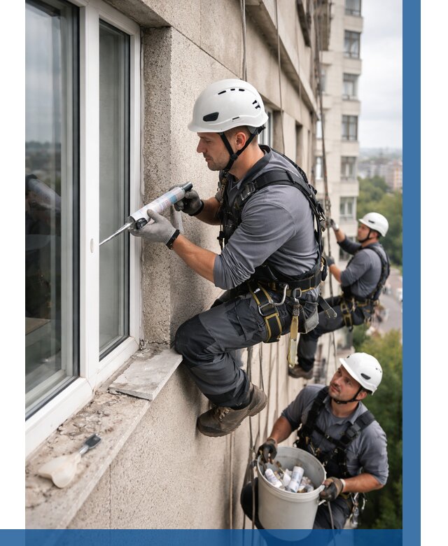 Герметизация оконных швов снаружи в Воркуте от 1542 р. | ВЫСОТНИК-Врк