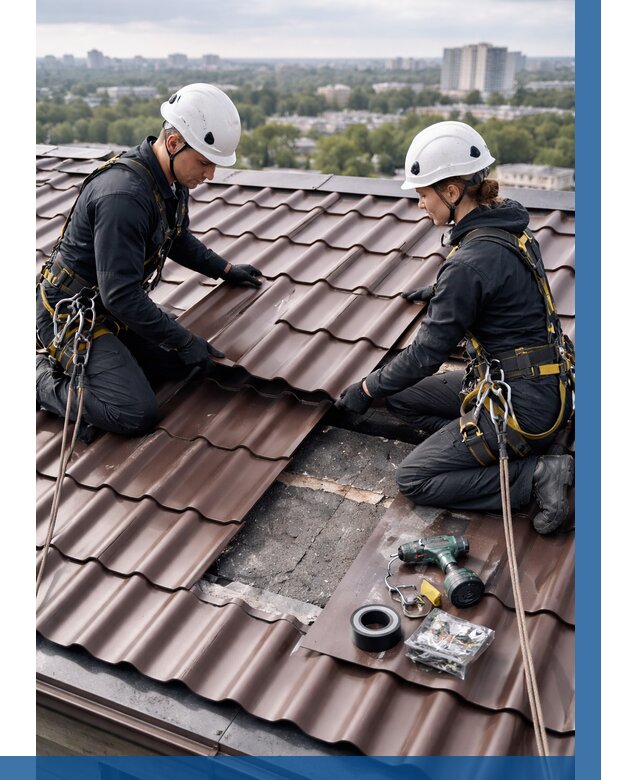 Ремонт металлочерепицы на крыше в Воркуте от 925 р. | ВЫСОТНИК-Врк