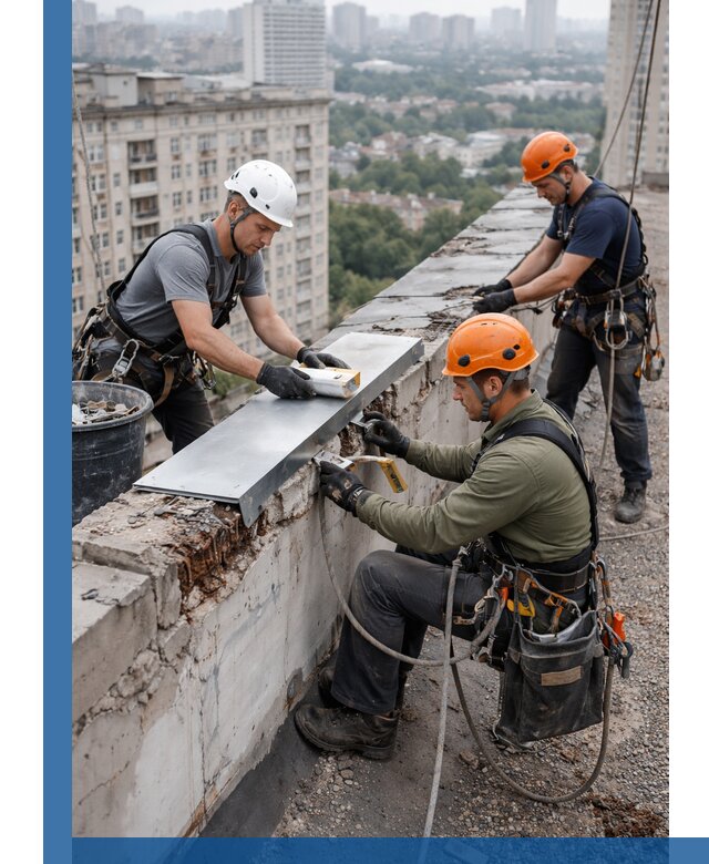 Ремонт парапета на кровле в Воркуте, высотные работы с гарантией