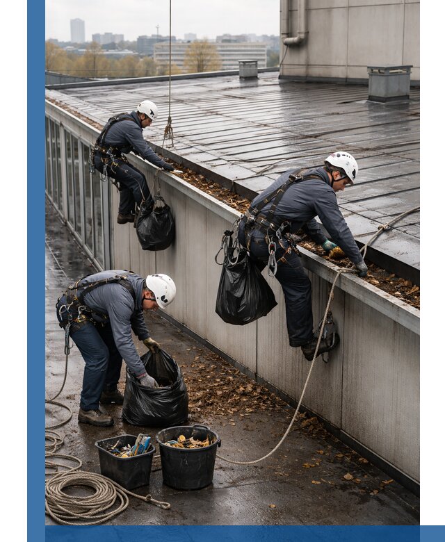 Очистка кровли по периметру в Воркуте силами промышленных альпинистов