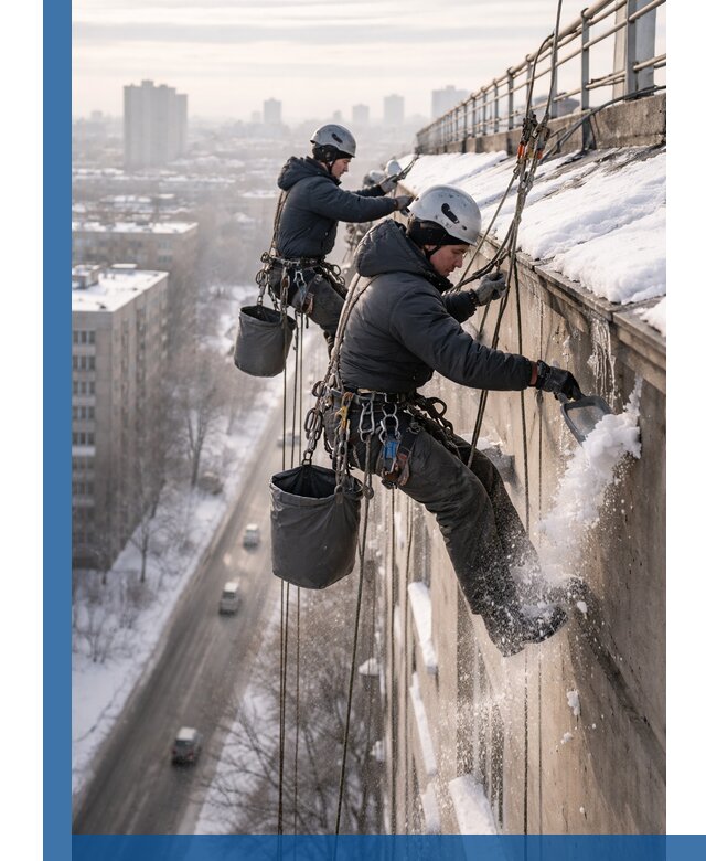 Очистка карнизов от снега в Воркуте профессионально и безопасно