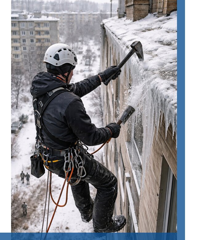 Сбивание сосулек с крыши в Воркуте по цене от 4626 р. | ВЫСОТНИК-Врк