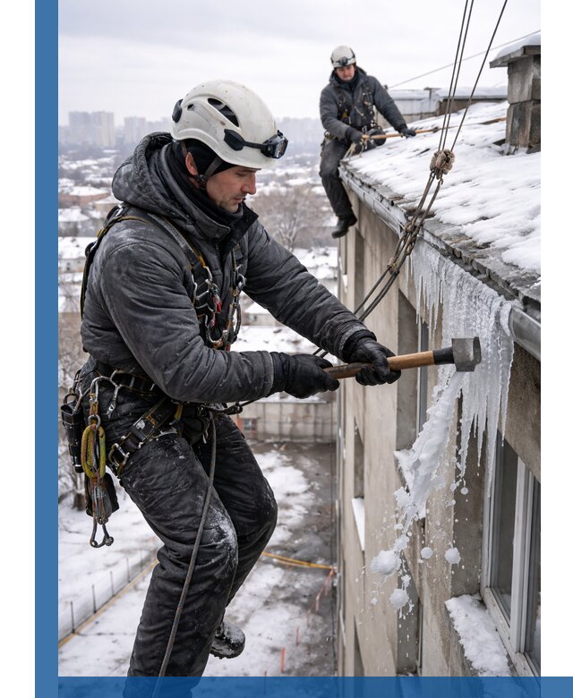 Сбивание и удаление сосулек с крыши в Воркуте безопасно