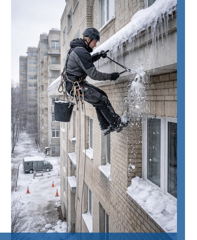 Удаление наледи с карнизов в Воркуте от 360 р. | ВЫСОТНИК-Врк