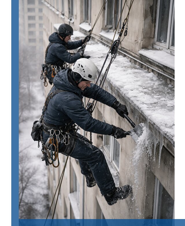 Удаление наледи и сосулек с карнизов в Воркуте профессионально