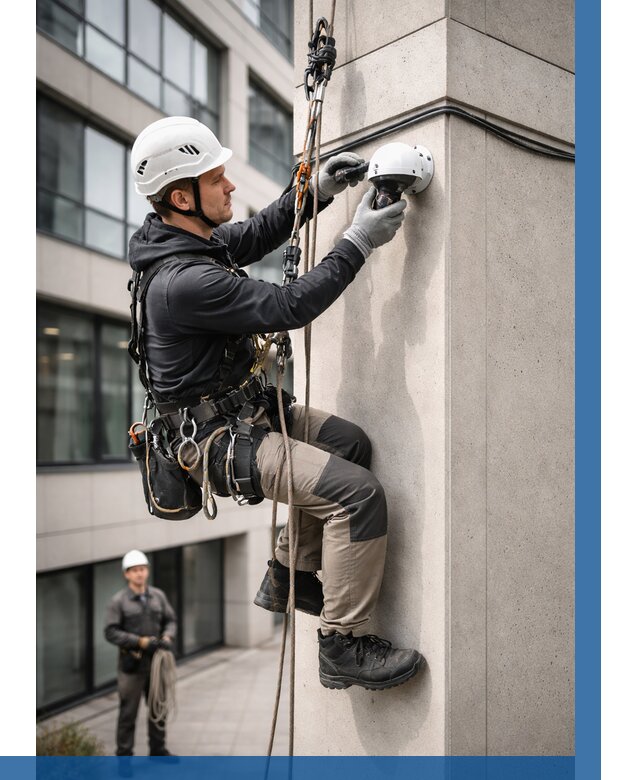 Монтаж камер видеонаблюдения на фасаде в Воркуте от 8739 р.-ВЫСОТНИК-Врк