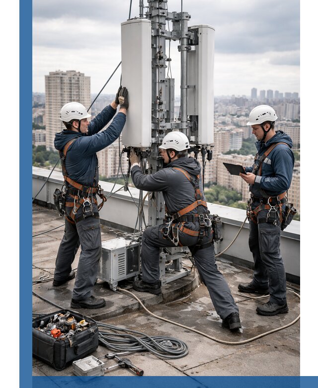 Монтаж антенн связи на крыше в Воркуте с вводом в эксплуатацию