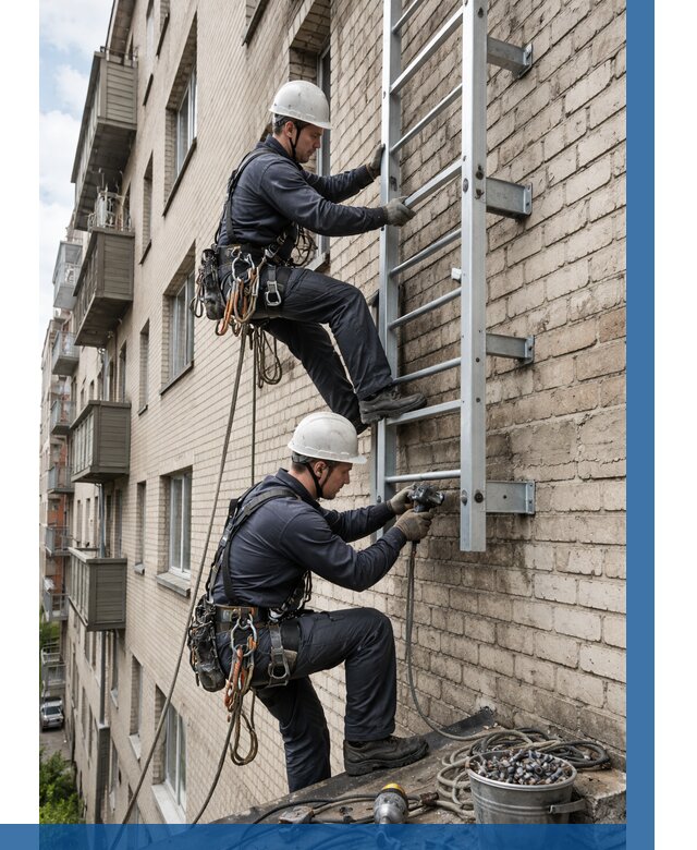 Монтаж пожарной лестницы в Воркуте от 25703 р заказать у ВЫСОТНИК-Врк