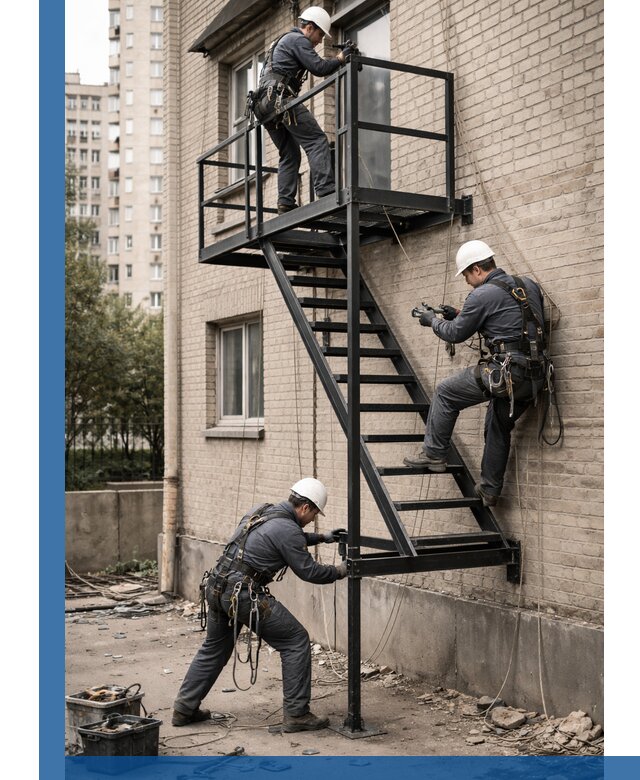 Монтаж пожарной лестницы в Воркуте, установка и крепление