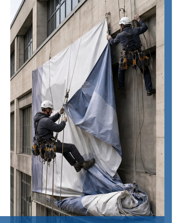 Демонтаж баннеров с фасада в Воркуте от 4626 р. | ВЫСОТНИК-Врк