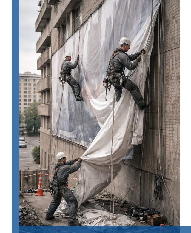 Демонтаж баннеров с фасада в Воркуте оперативно и безопасно