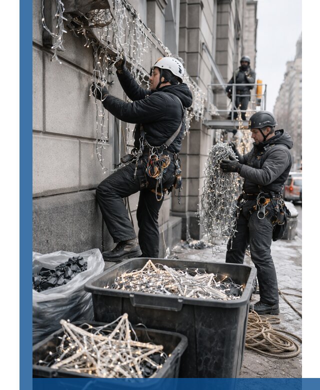 Демонтаж новогоднего оформления и гирлянд в Воркуте