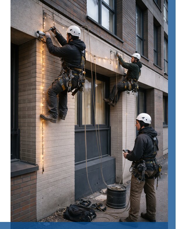 Монтаж гирлянд на фасаде в Воркуте от 3598 р. | ВЫСОТНИК-Врк