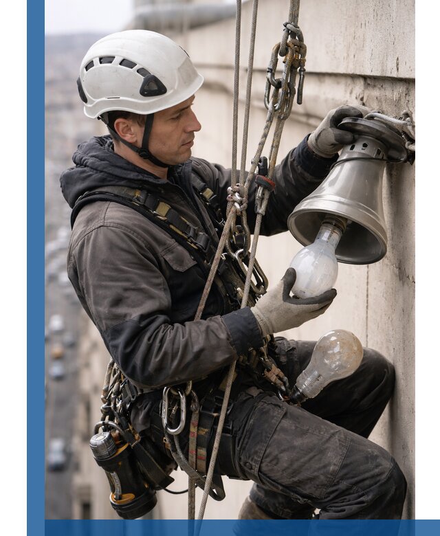 Замена ламп на высоте в Воркуте профессионально и быстро