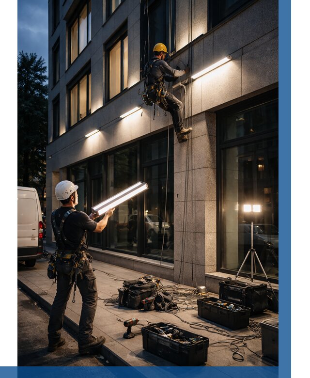 Монтаж архитектурной подсветки здания в Воркуте от 2570 р.|ВЫСОТНИК-Врк