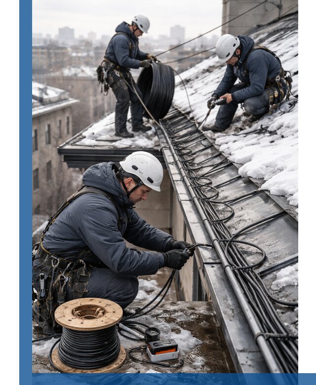 Монтаж греющего кабеля на кровле в Воркуте под ключ