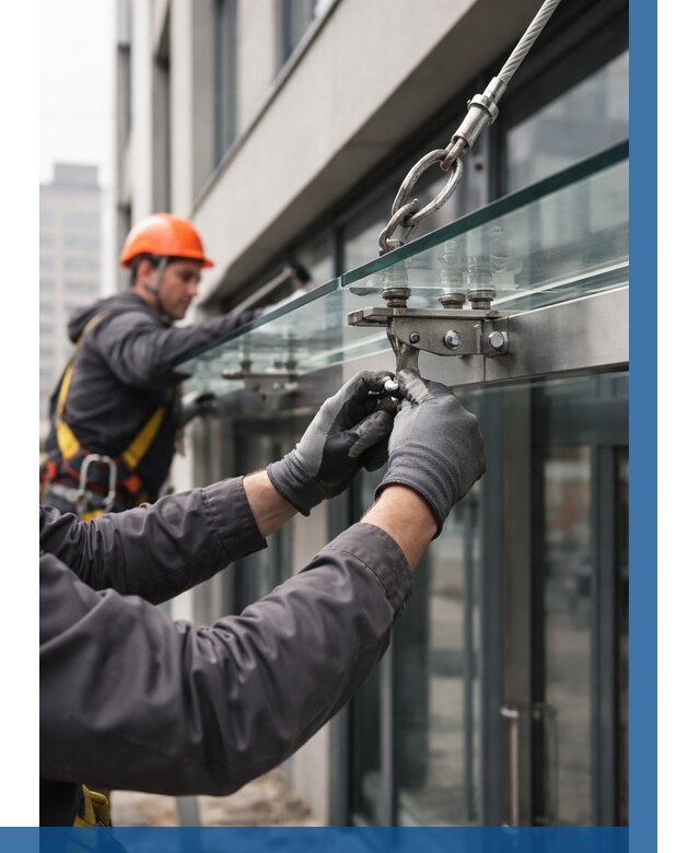 Монтаж стеклянных козырьков в Воркуте от 8739 р. | ВЫСОТНИК-Врк