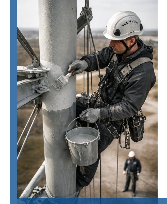 Покраска мачт связи в Воркуте промышленными альпинистами