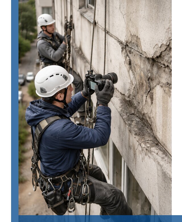 Фотофиксация дефектов фасада с высотной съемкой в Воркуте